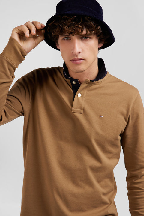 Polo manches longues en piqué coton noisette col cerclé coupe Regular - Image 3