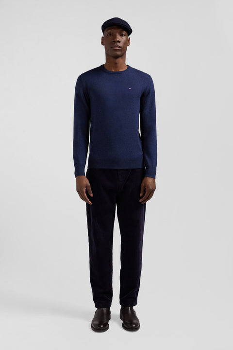 Regular dark blue wool and cotton crew neck jumper - Image 1