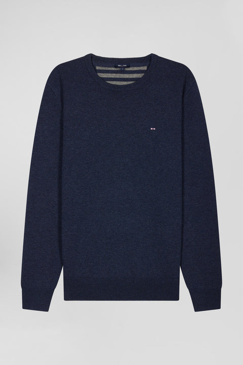 Regular dark blue wool and cotton crew neck jumper - Image 2
