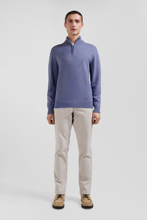 Regular light blue semi-zipped wool and cotton jumper - Image 1