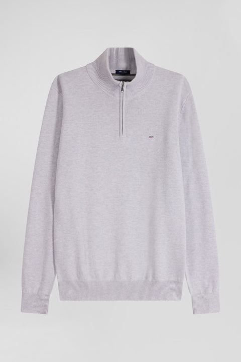 Regular grey semi-zipped wool and cotton jumper - Image 2