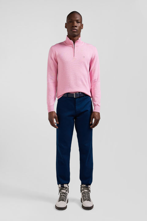 Regular pink semi-zipped wool and cotton jumper - Image 1