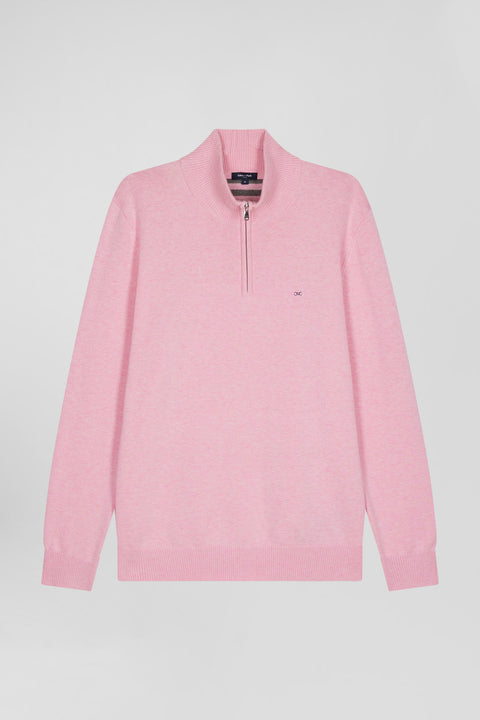 Regular pink semi-zipped wool and cotton jumper - Image 2