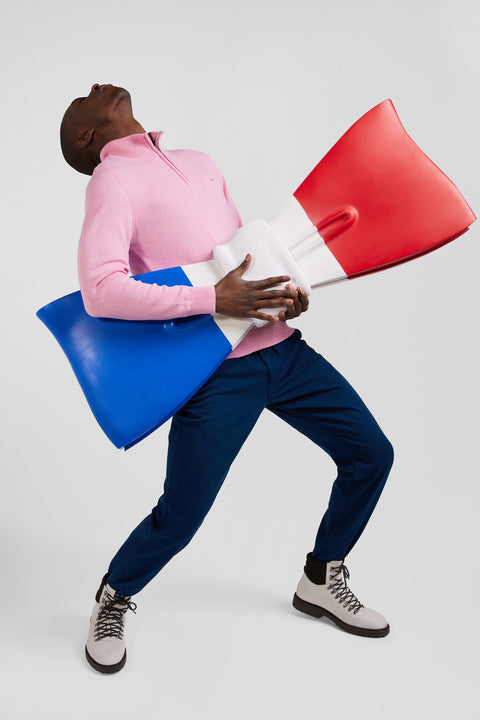 Regular pink semi-zipped wool and cotton jumper - Image 3