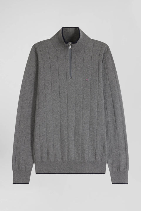 Regular grey semi-zipped cotton and cashmere jumper - Image 2