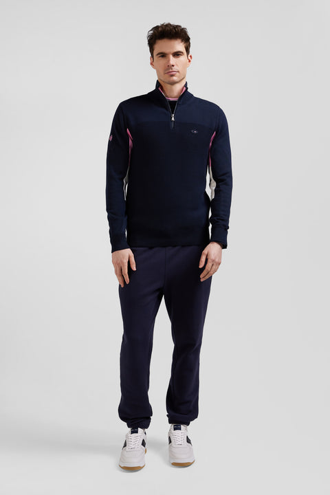 Regular navy blue XV de France cotton semi-zipped jumper - Image 1