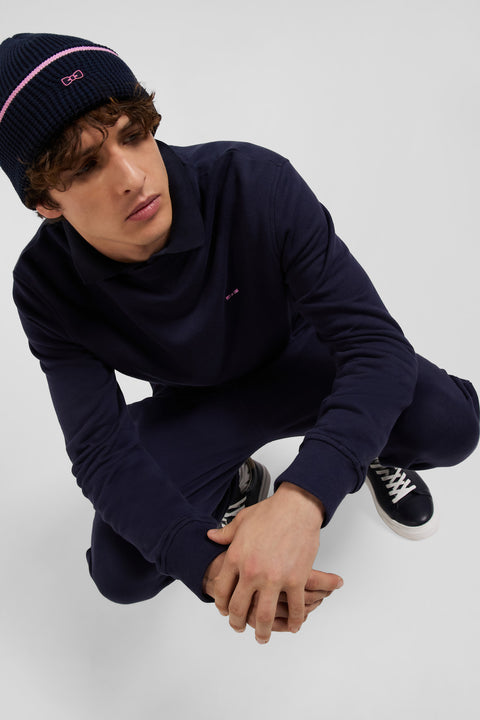 Regular navy brushed cotton fleece sweatshirt - Image 3