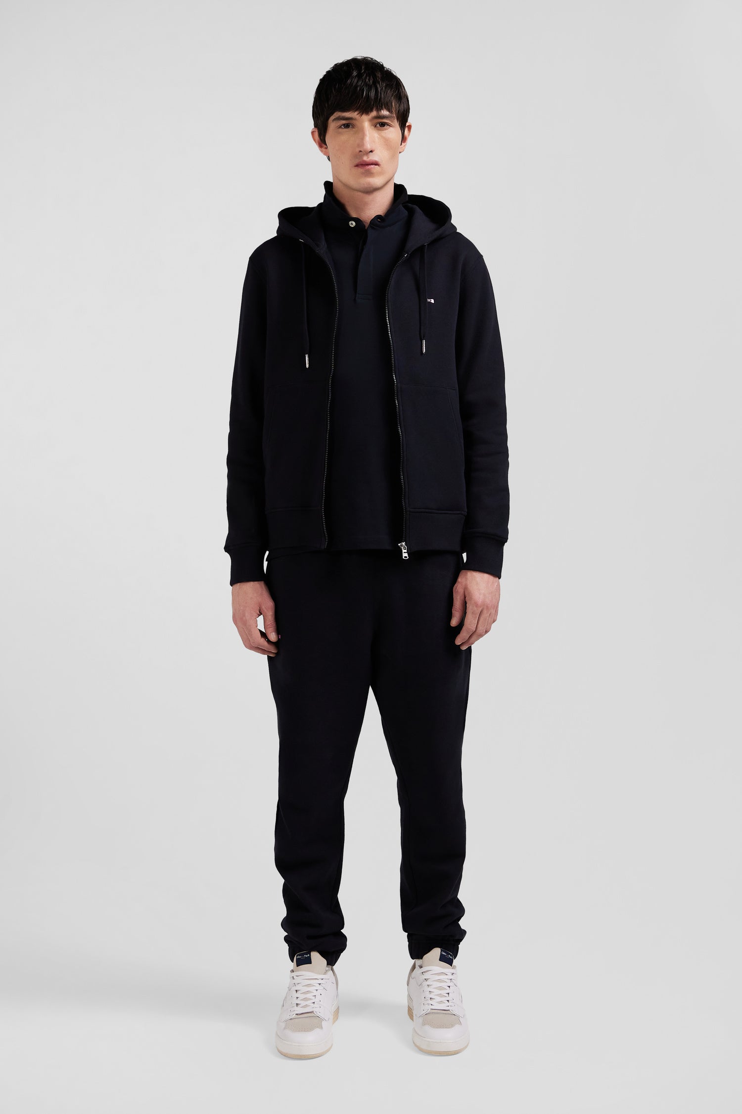 Regular black zipped brushed cotton fleece hoodie Eden Park