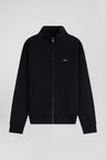 Sweatshirt zippé à col montant en molleton coton uni noir coupe Regular