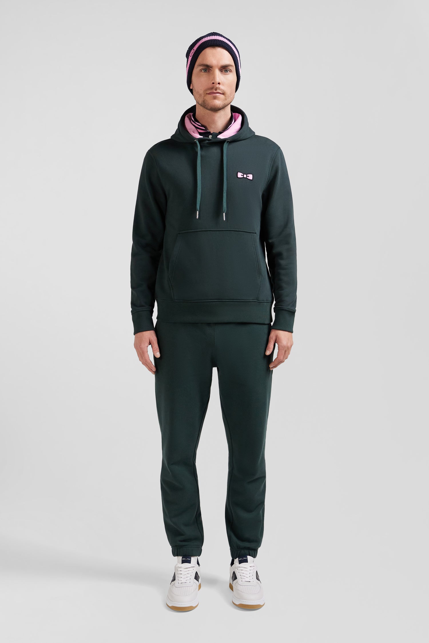 Sweatshirt a capuche en molleton vert broderie Eden Park coupe Regular