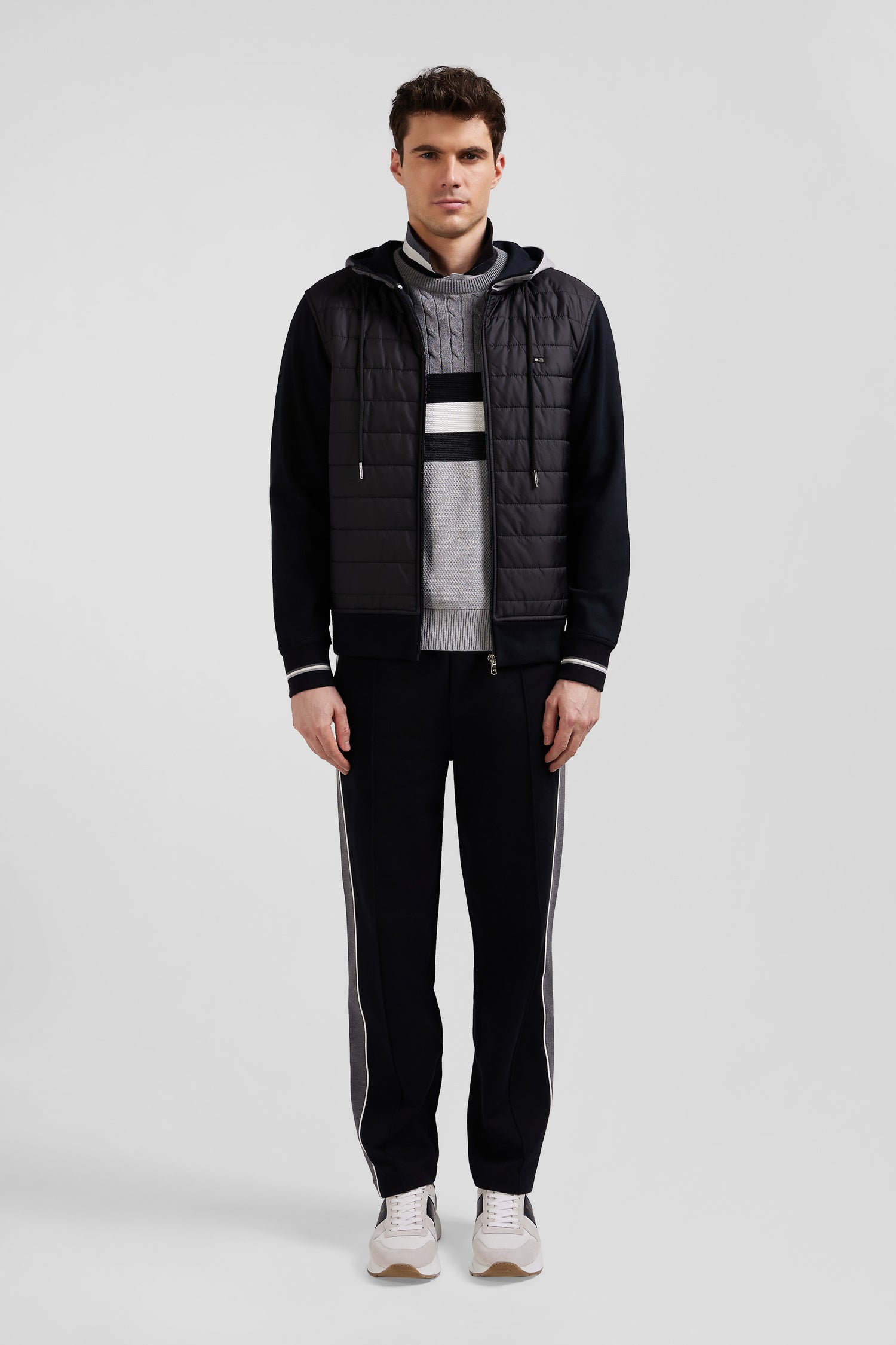 Regular black zipped bi-material sweatshirt with padded Regular black zipped bi-material sweatshirt with padded