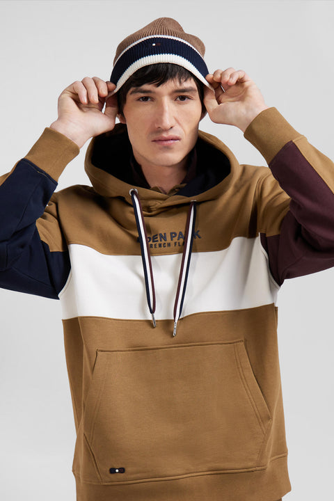 Colorblock hooded sweatshirt in hazelnut cotton Relaxed fit - Image 3