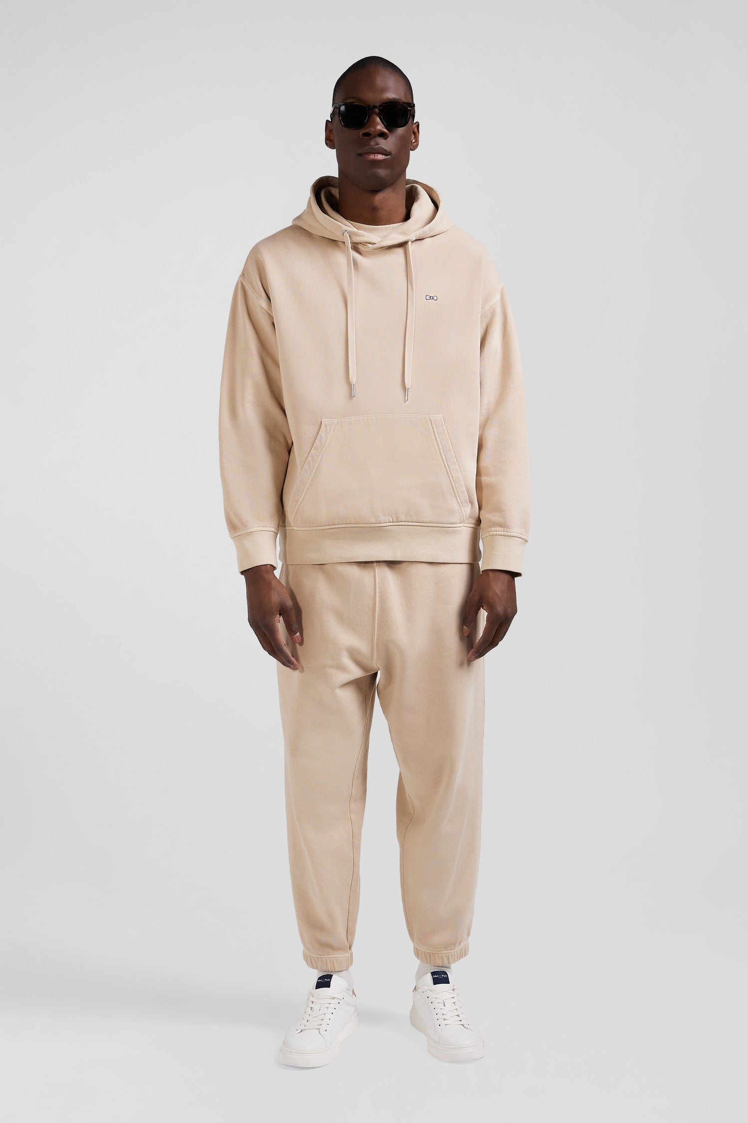Oversize beige unisex dyed cotton fleece hoodie Eden Park