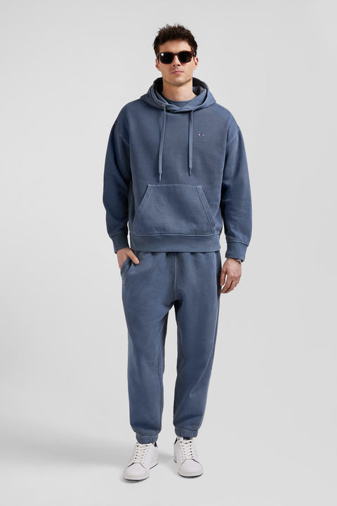 Oversize grey unisex dyed cotton fleece hoodie - Image 1