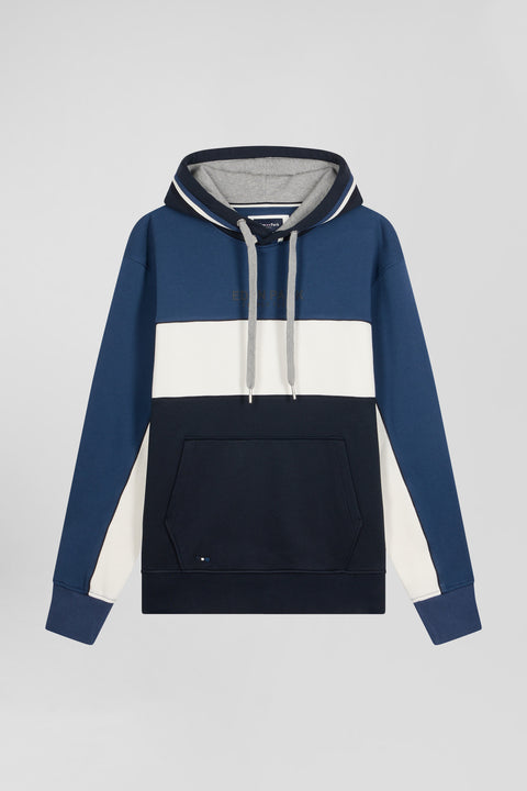 Relaxed dark blue tricolor cotton hoodie - Image 2