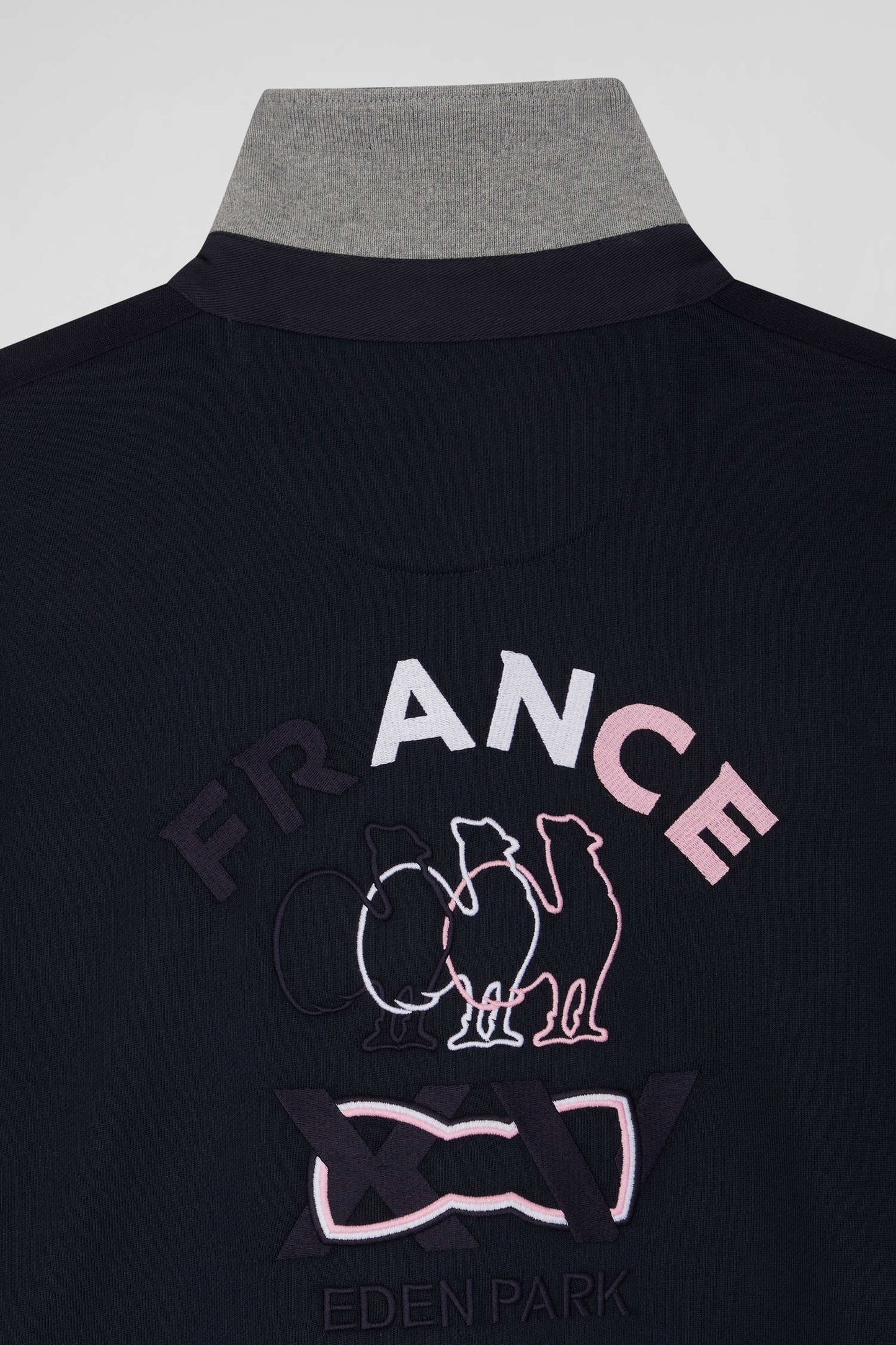 Regular navy blue XV de France cotton sweatshirt with rugby shirt collar