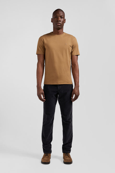 T-shirt manches courtes en coton Pima uni noisette coupe Regular - Image 1
