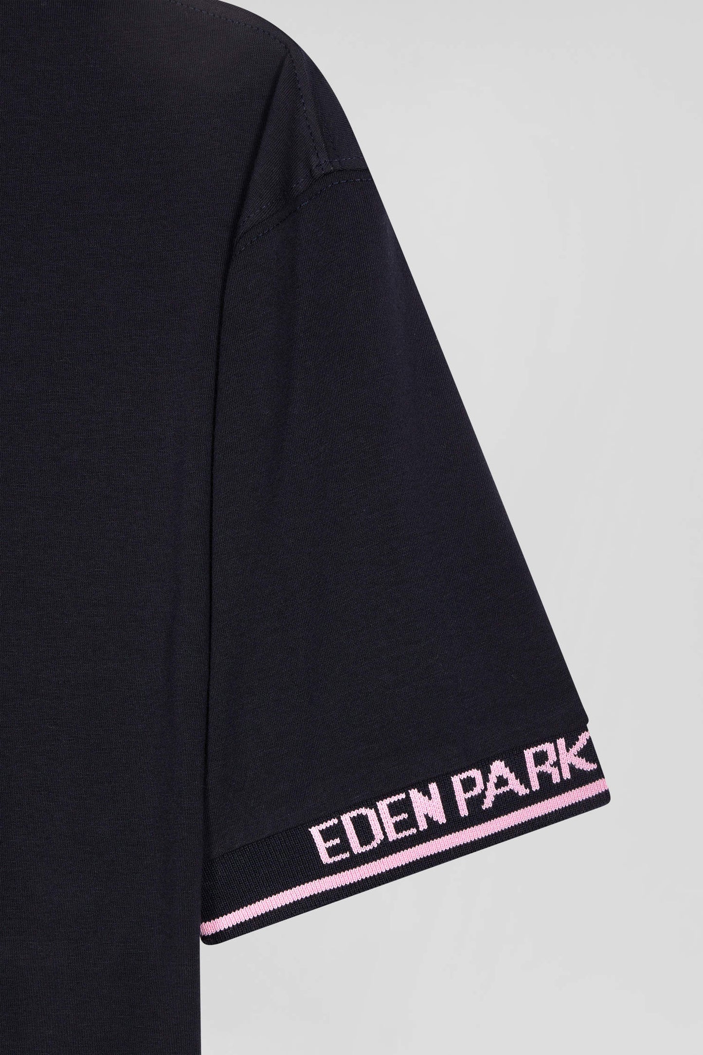 Slim navy blue short-sleeved cotton T-shirt with Eden Park ribs