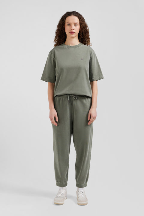 T-shirt manches courtes unisexe en coton surteint uni kaki coupe Oversized - Image 2