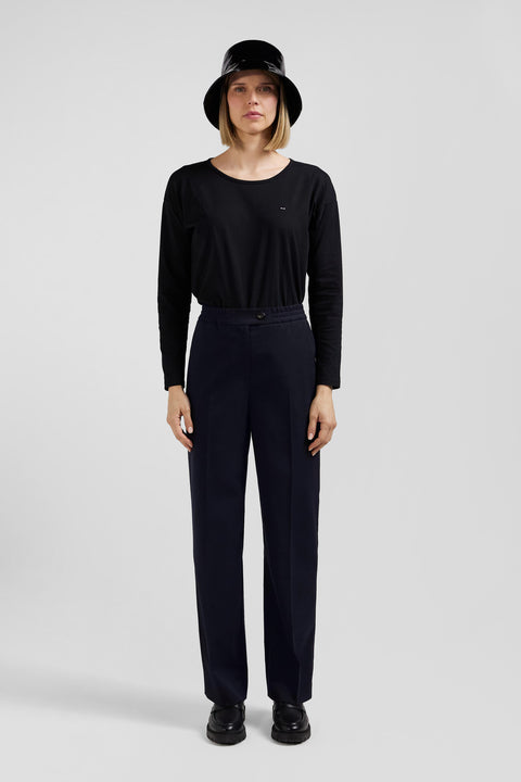 T-shirt manches longues à col rond en coton noir - Image 1