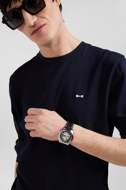 Regular navy long-sleeved cotton T-shirt with N°10 embroidery - Image 3