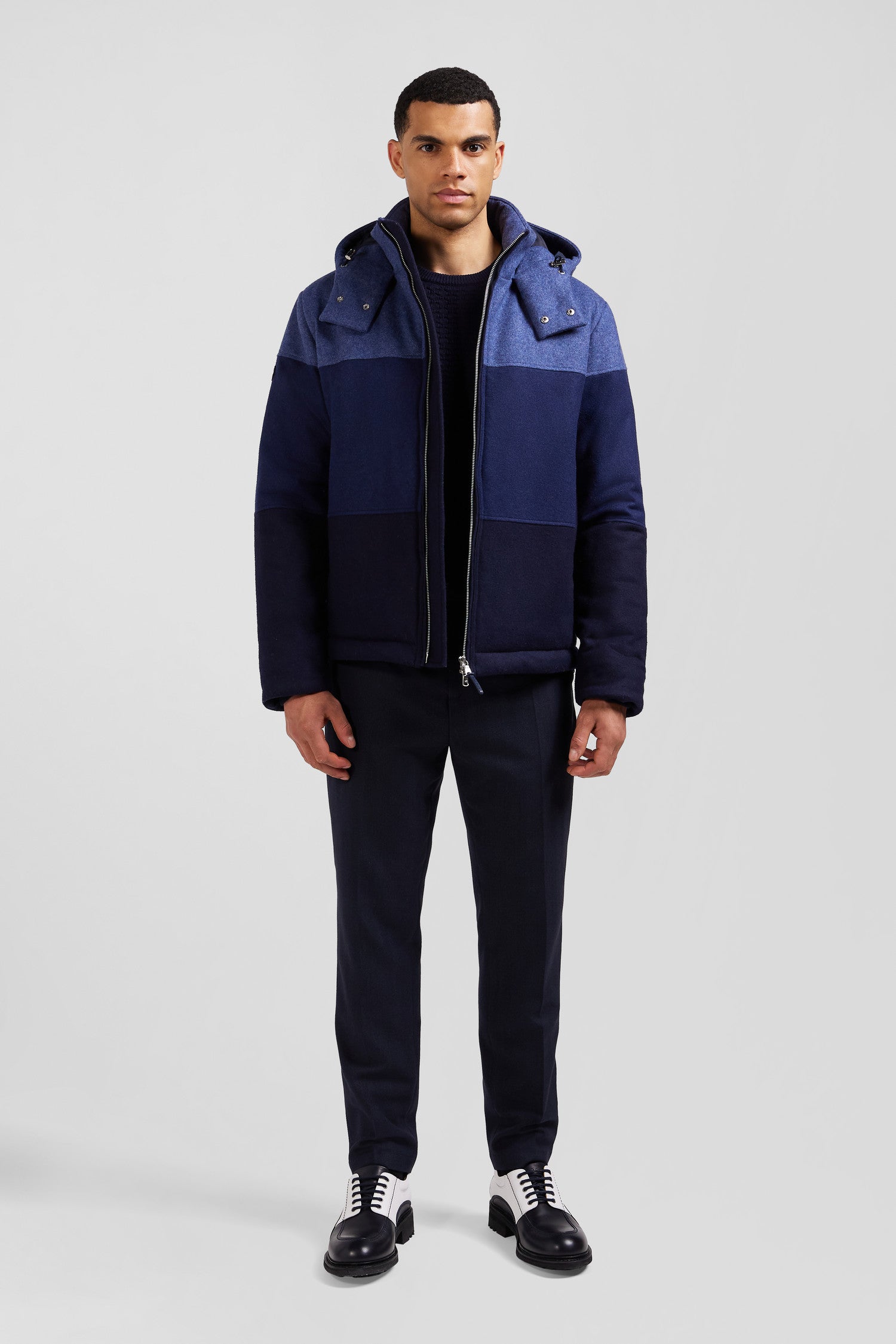 Navy blue hooded wool jersey jacket Eden Park