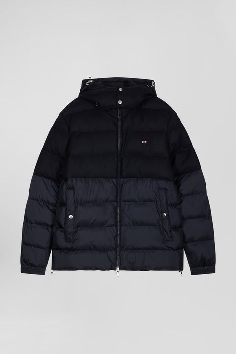 Navy blue flannel and nylon down jacket - Image 2