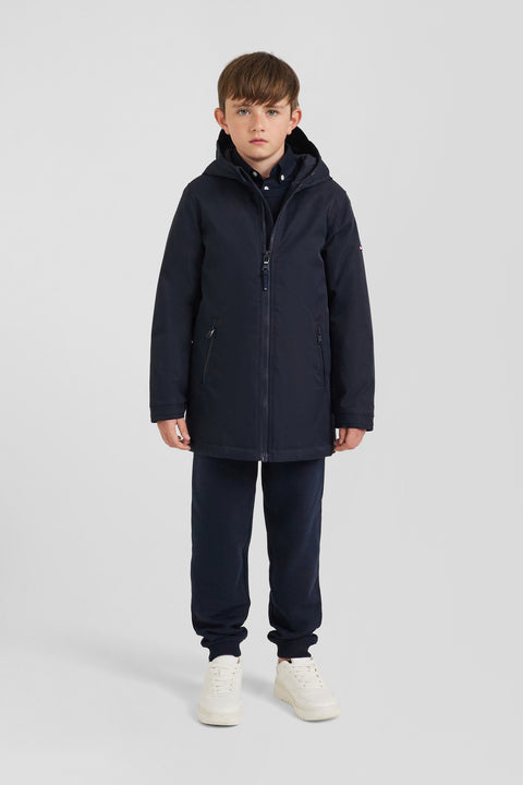 Navy blue long hooded children's parka - Image 1