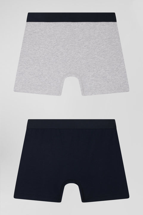 Set of 2 navy blue and grey stretch cotton boxers - Image 2