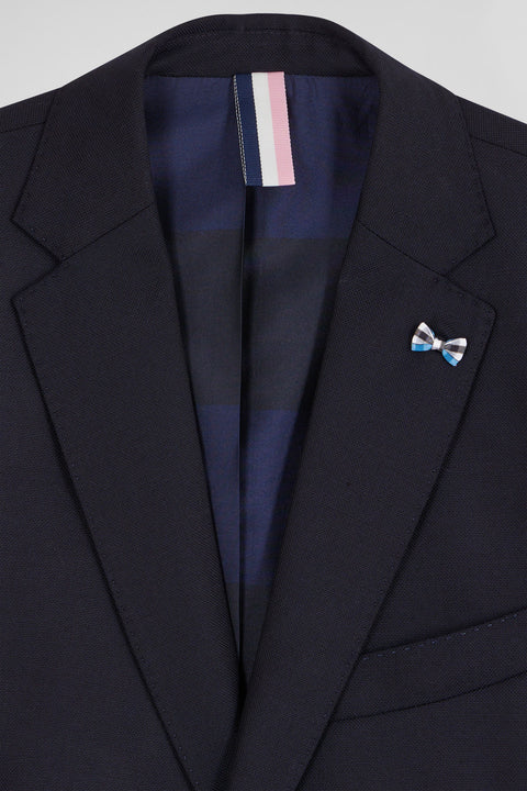 Veste blazer en laine bleu marine et doublure cerclée coupe Modern - Image 3