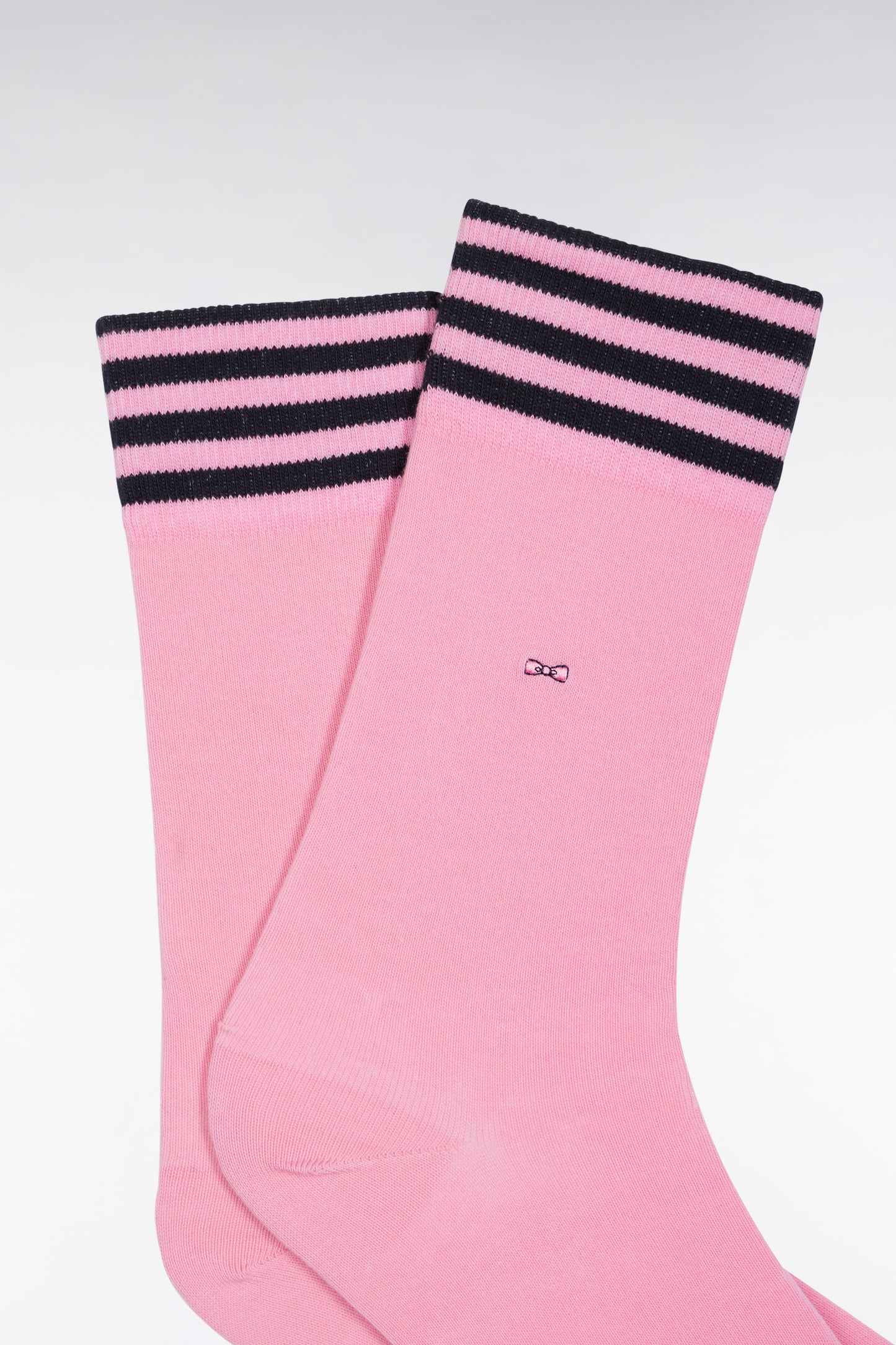 Chaussettes en coton stretch mélangée roses à bordures rayées