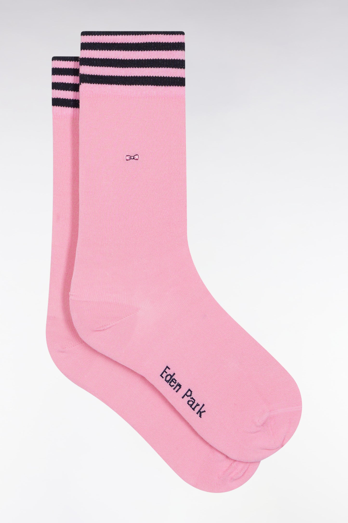 Chaussettes en coton stretch mélangée roses à bordures rayées