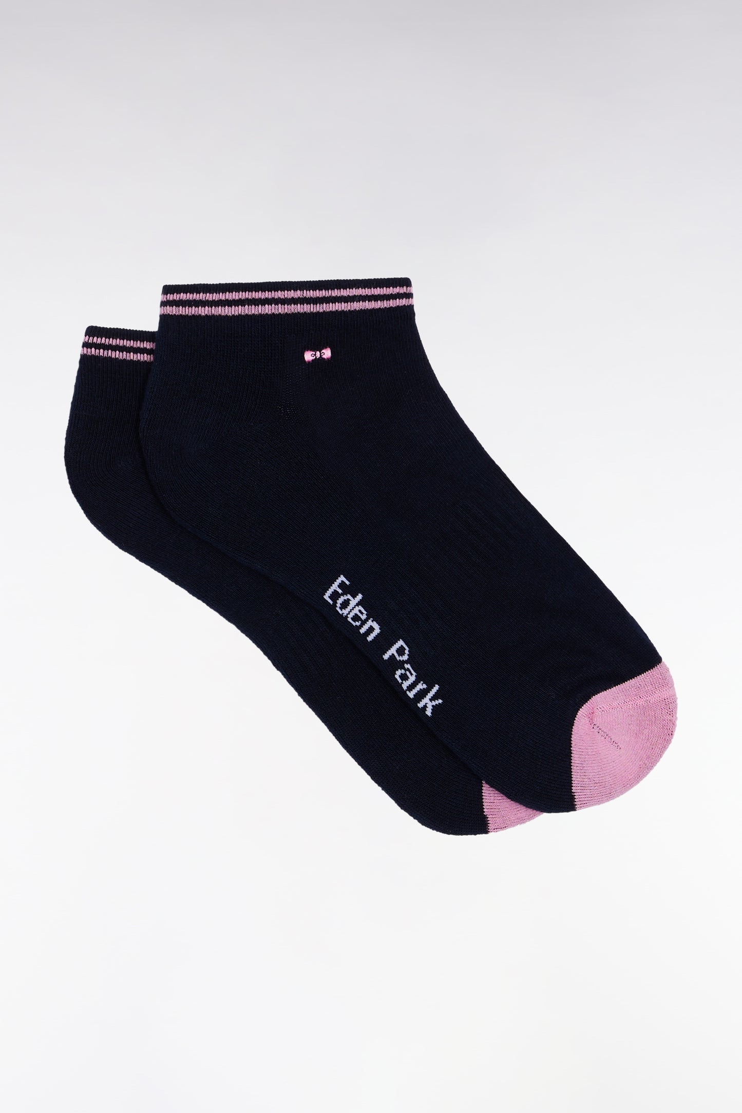 Chaussettes basses en coton stretch mélangé marine bordure rayée