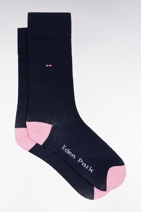 Chaussettes en coton stretch mélangé marine à renforts roses - Image 1