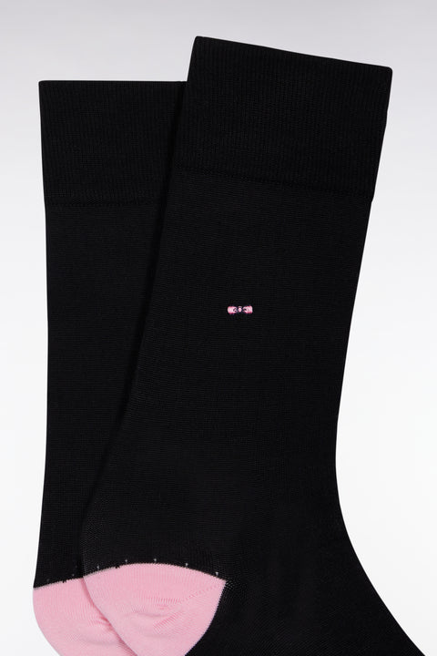 Chaussettes en coton stretch mélangé noires à renforts roses - Image 2