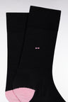 Chaussettes en coton stretch mélangé noires à renforts roses