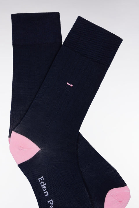 Chaussettes en coton stretch mélangé marine à renforts roses - Image 2