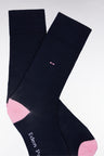 Chaussettes en coton stretch mélangé marine à renforts roses