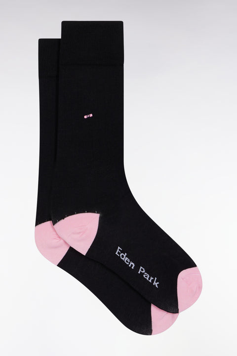 Chaussettes en coton stretch mélangé noires à renforts roses - Image 1