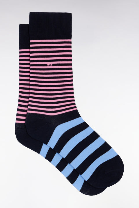 Chaussettes à rayures bicolores en coton mélangé bleues et roses - Image 1