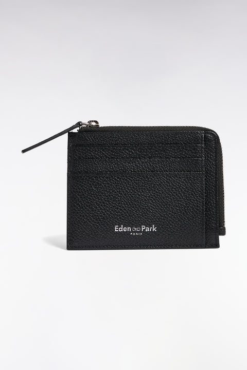 Porte-cartes zippé en cuir grainé noir - Image 1