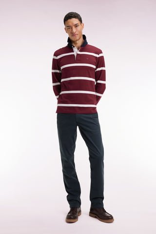 Pleatless chino pants in bottle-green stretch cotton