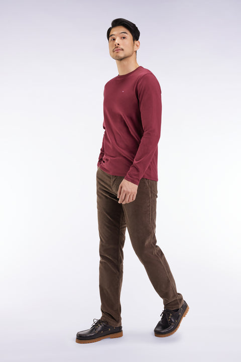 Pantalon chino sans plis en velours stretch kaki - Image 1