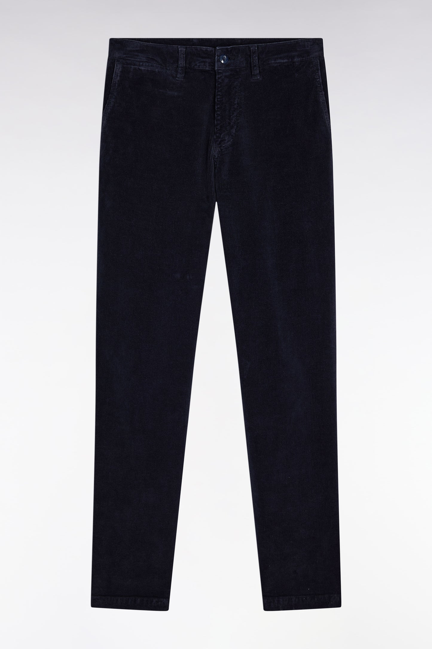 Pantalon chino sans plis en velours stretch marine