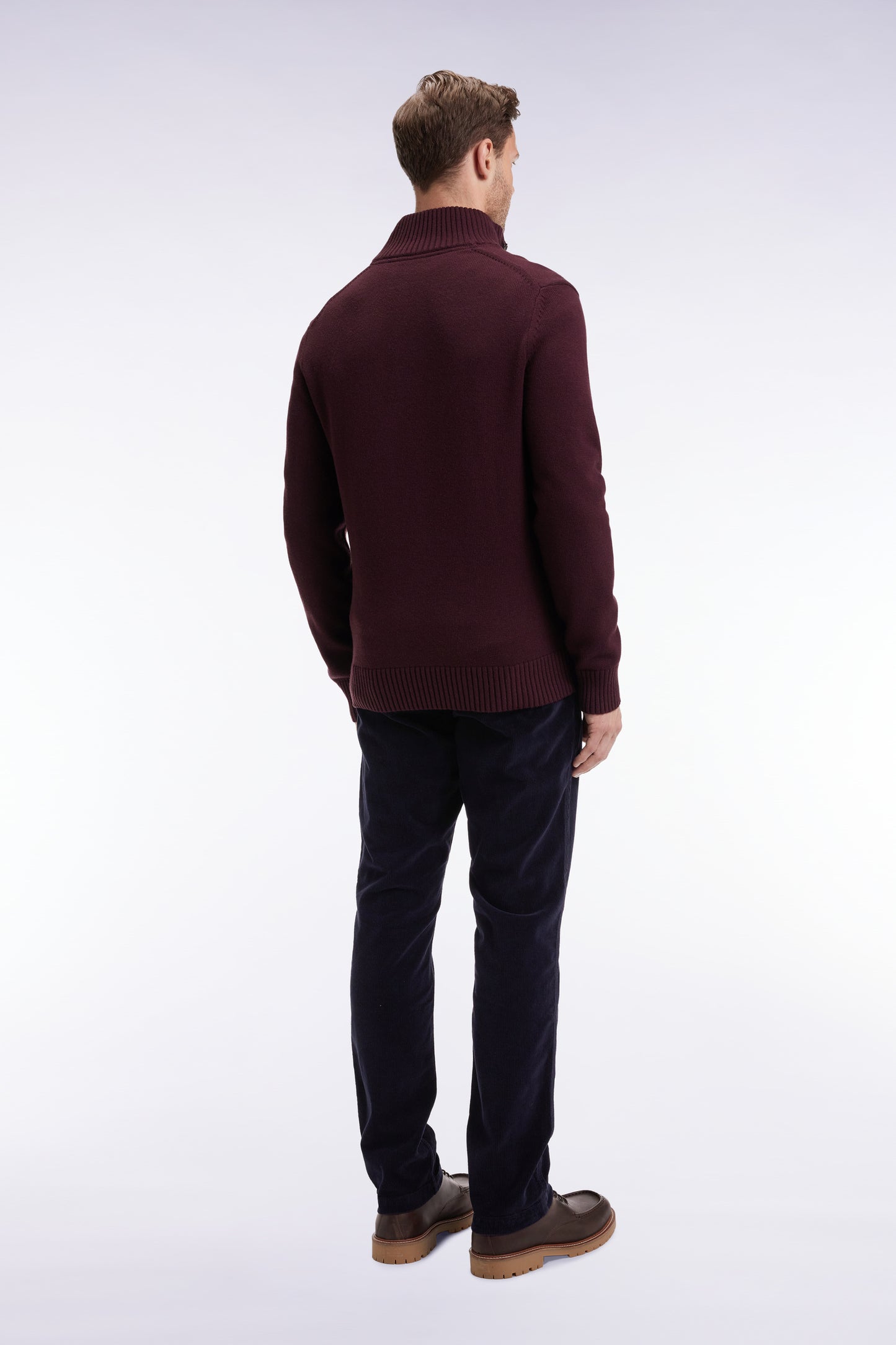 Pantalon chino sans plis en velours stretch marine