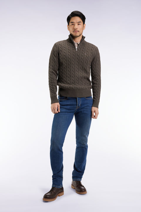 Jean 5 poches en denim stretch de coton Pima bleu coupe Slim - Image 1