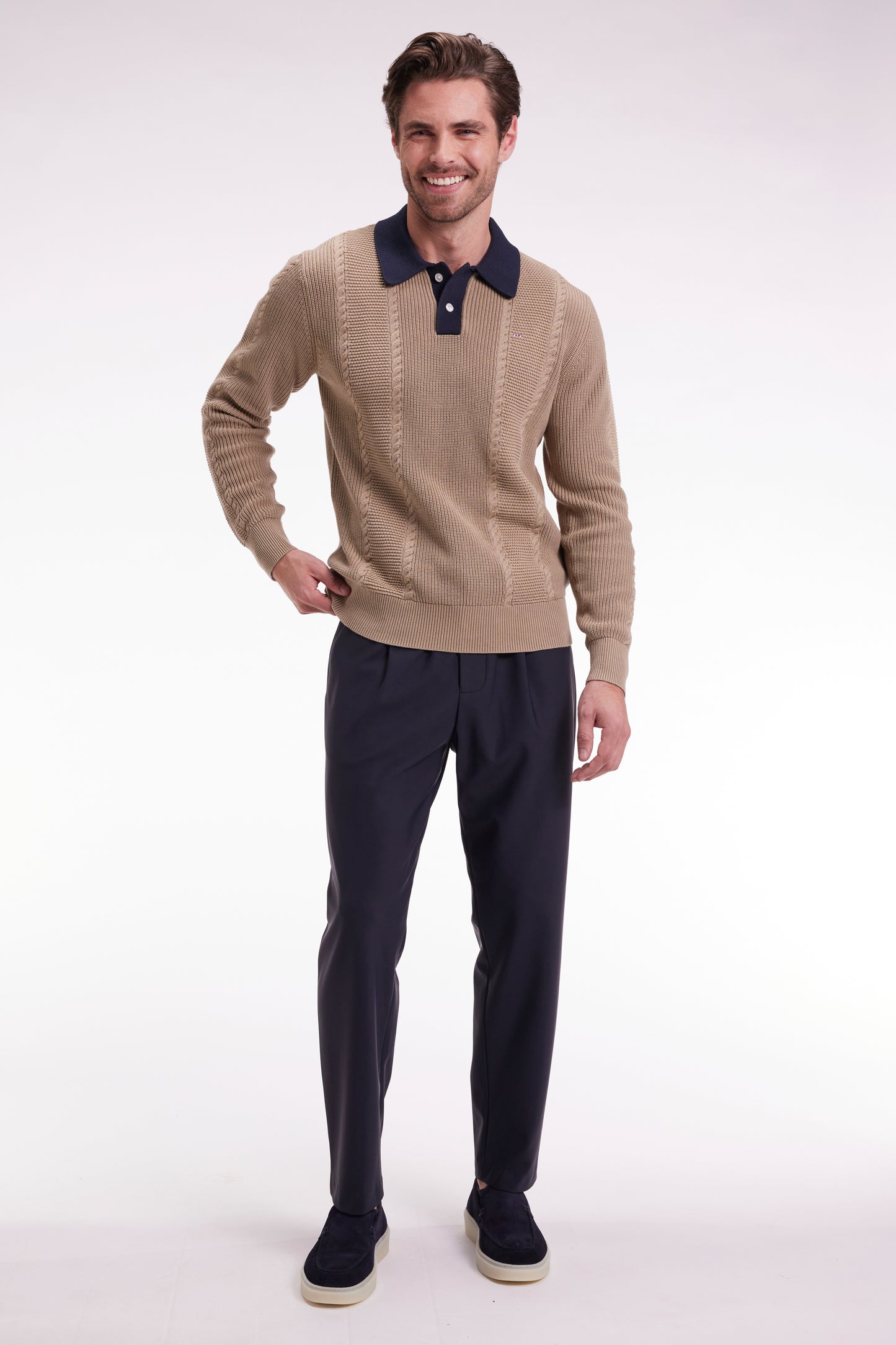 Pantalon à taille élastique en jersey technique marine coupe Modern