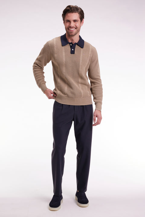 Pantalon à taille élastique en jersey technique marine coupe Modern - Image 1