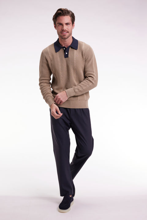 Pantalon à taille élastique en jersey technique marine coupe Modern - Image 3