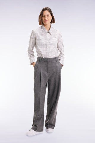 Grey wool flannel wide-leg suit pants